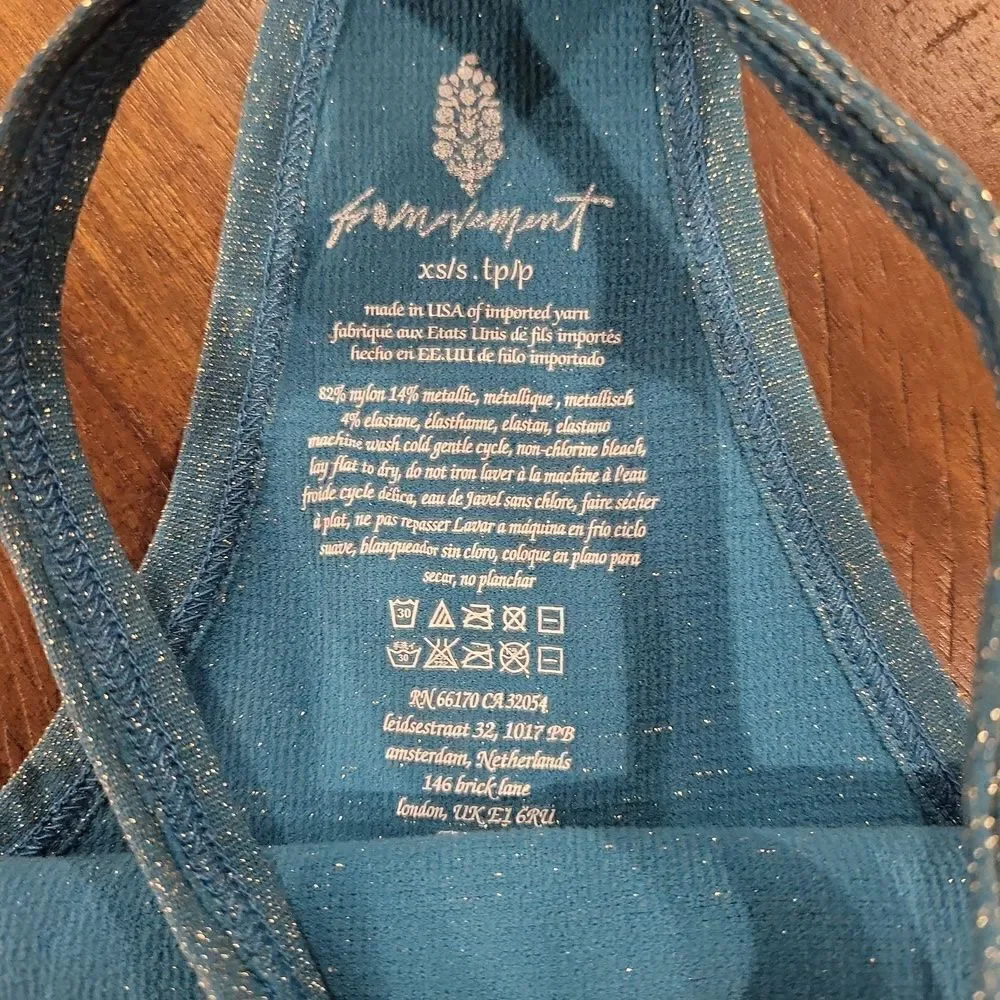 Free People Happiness Runs Tank in Lurex Blue XS/S
